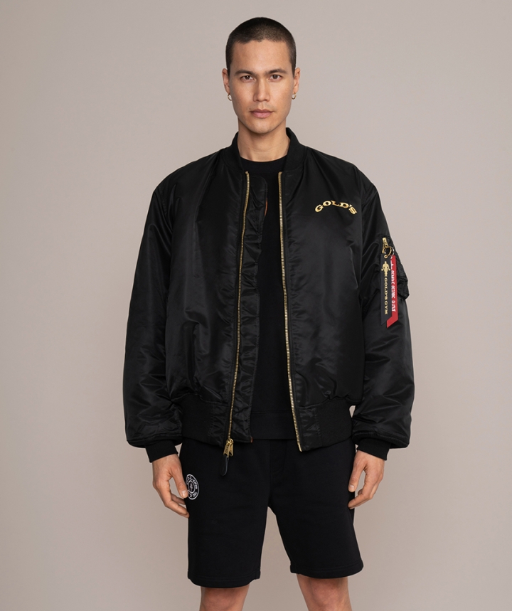 Discover the Fusion of Style and Fitness Alpha Industries x Gold s Gym Apparel MA 1 Bomber Jacket