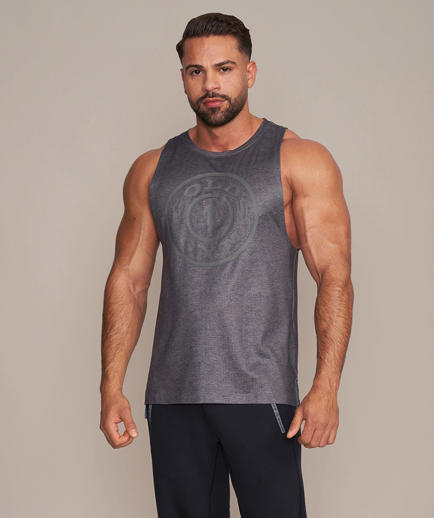 Gold's Gym Apparel Men's Tanktop Pierce - Loose fit, 3D logo badge at the back, Weight Plate Logo, sustainable with recycled polyester