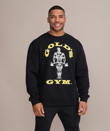 Black sweatshirt with white Gold's Gym Muscle Joe logo on the front Black sweatshirt with white Gold's Gym Muscle Joe logo on the front