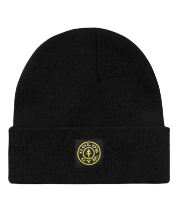 Gold’s Gym Weight Plate Beanie in black and white with Gold’s Gym Weight Plate Logo on the front. Gold’s Gym Weight Plate Beanie in black and white with Gold’s Gym Weight Plate Logo on the front.