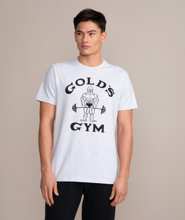 Grey sports T-shirt from Gold's Gym. Short sleeve with the black Classic Joe logo and black lettering on the chest Grey sports T-shirt from Gold's Gym. Short sleeve with the black Classic Joe logo and black lettering on the chest
