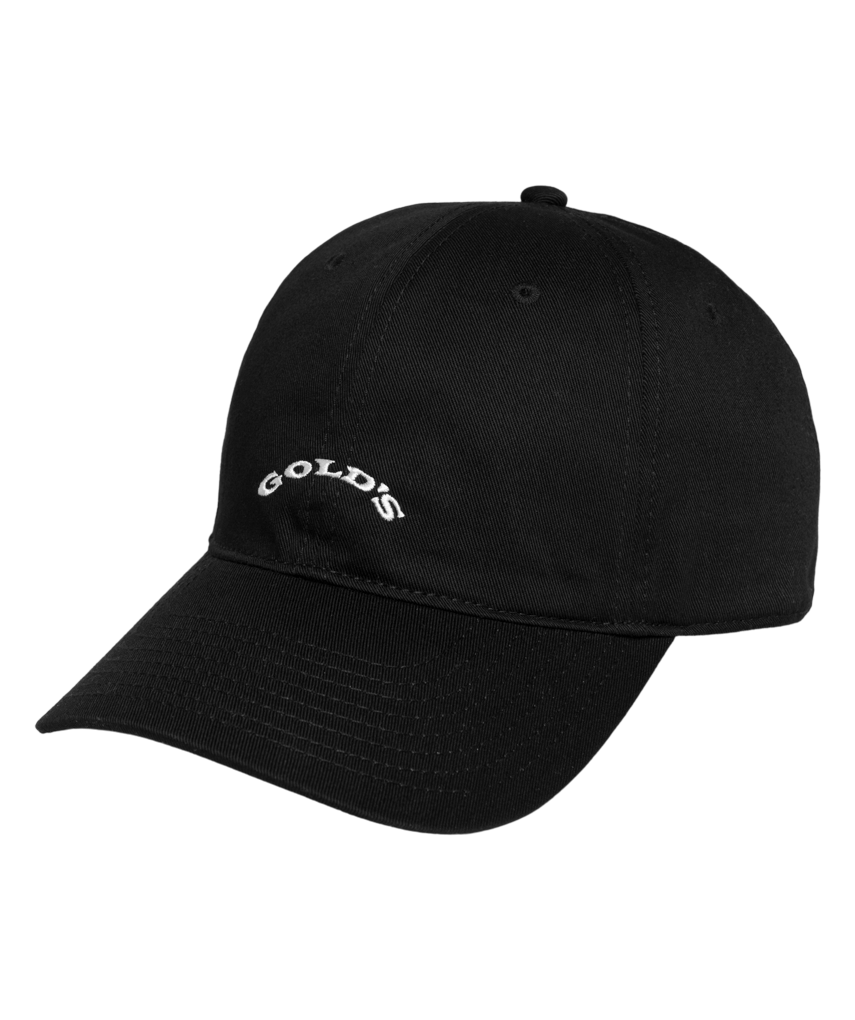 Black Gold’s Gym Grand Fraser Cap with white Gold’s logo on the front and adjustable closure at the back.